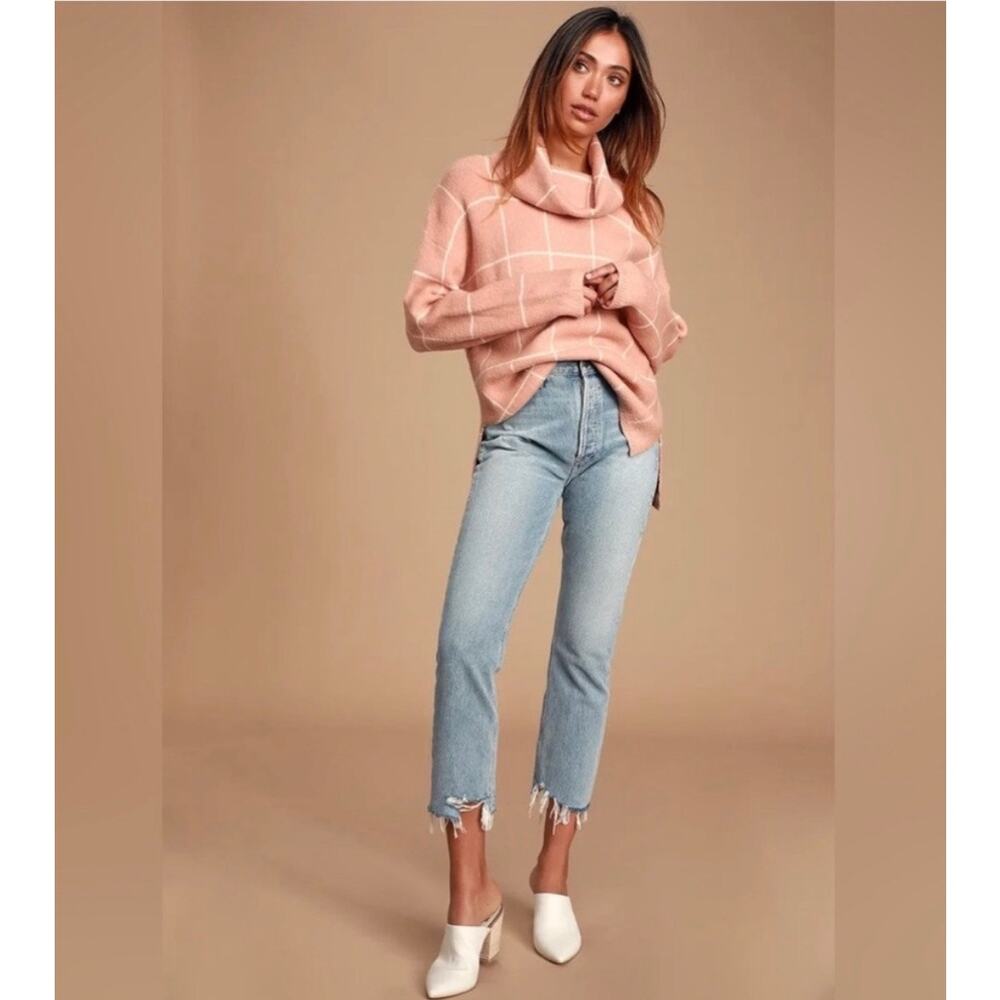 Lulus Blush Pink and White Cowl Neck Knit Sweater Small